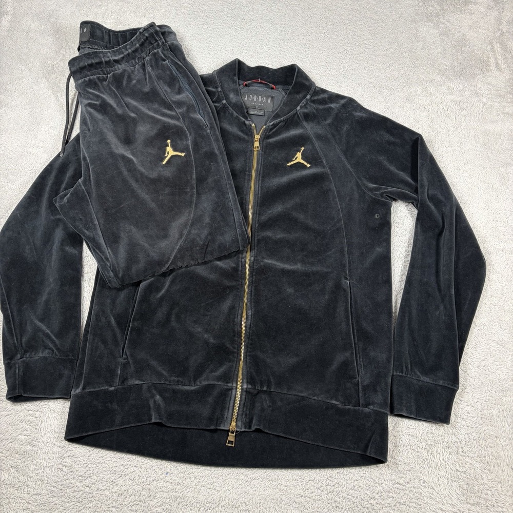Jordan Velour Tracksuit 2 Piece Set Mens M Black Gold Jumpman Sportswear JSW